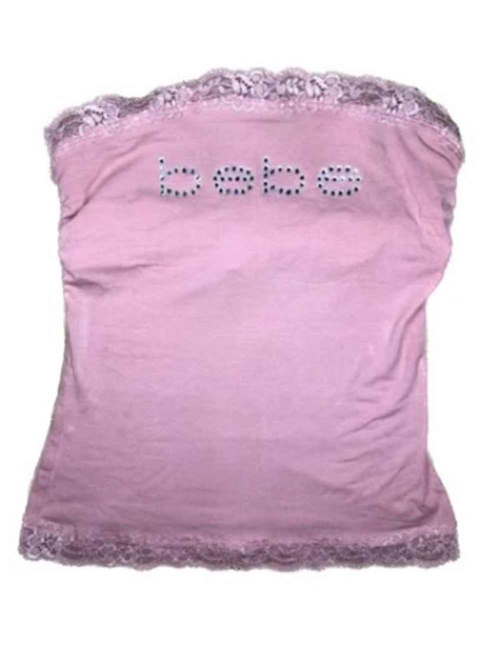 Y2K ✨BEBE lavender light Pink Lace Strapless Tube Top with Crystal Logo